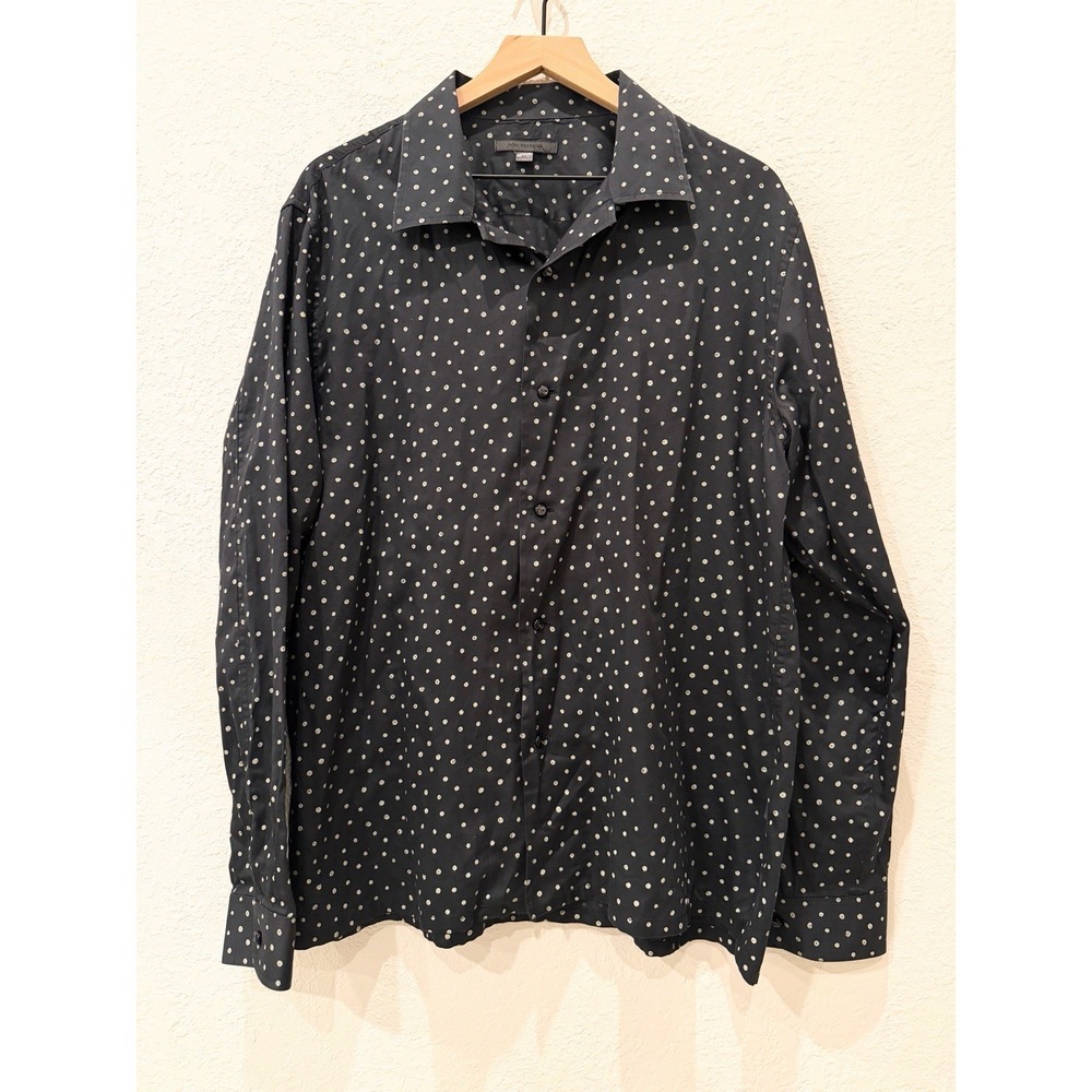 John Varvatos XL Black Micro Dot Button Up Shirt Designer 100% Cotton Luxury